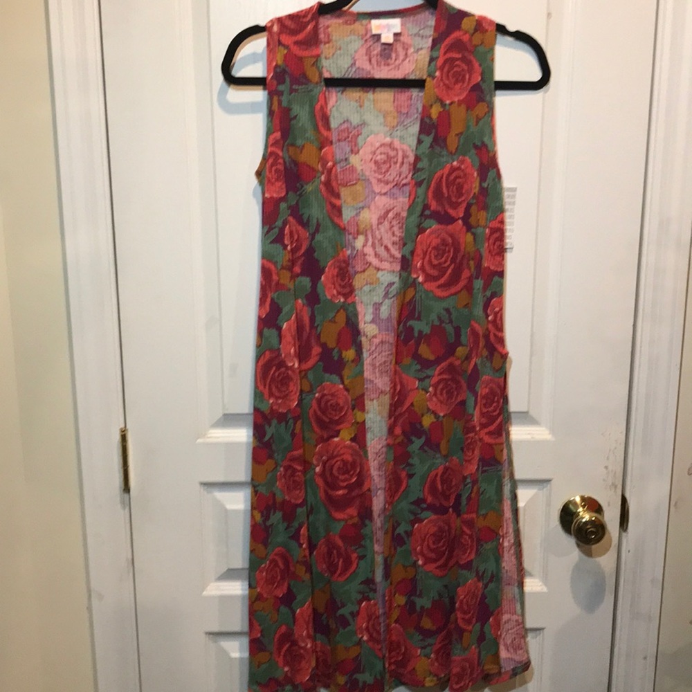 Lularoe Joy Long Vest Roses size XS